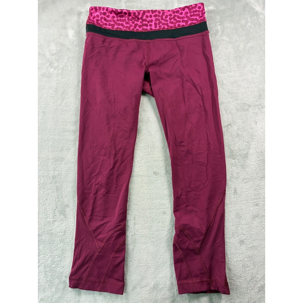 Lululemon Run Speed Crop Leggings Berry Purple Pink Cheetah Print Size 4